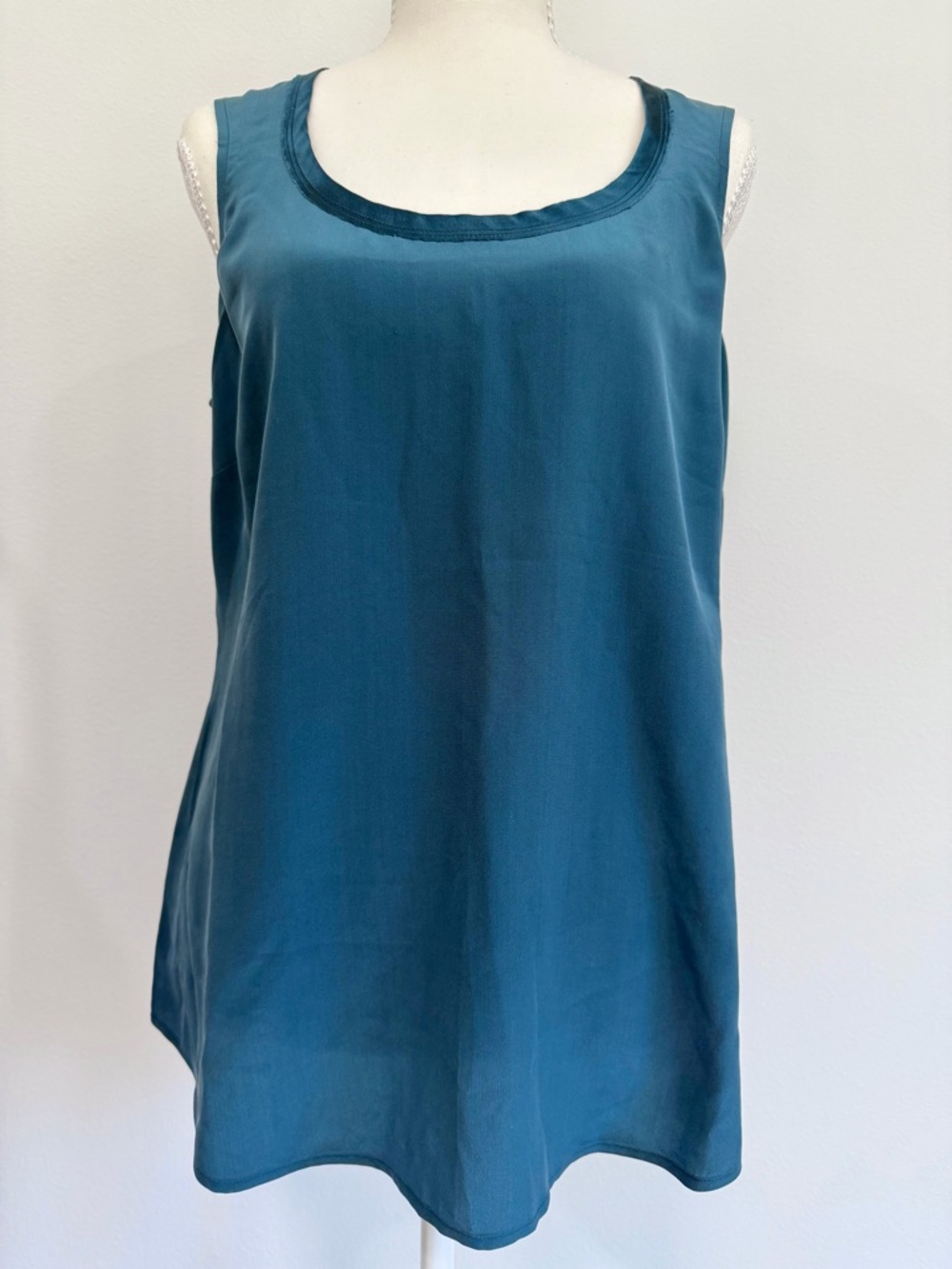 Eileen Fisher Silk Tank Teal Minimalist Capsule Wardrobe Luxury Basic Size S